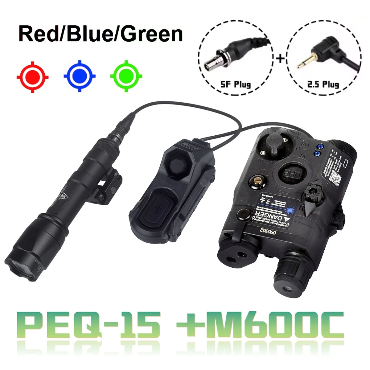 PEQ-15 PEQ15 táctico Airsoft rojo verde azul IR luz de relleno láser indicador M300 M600 armas luz de explorador LED linterna estroboscópica - imagen 2