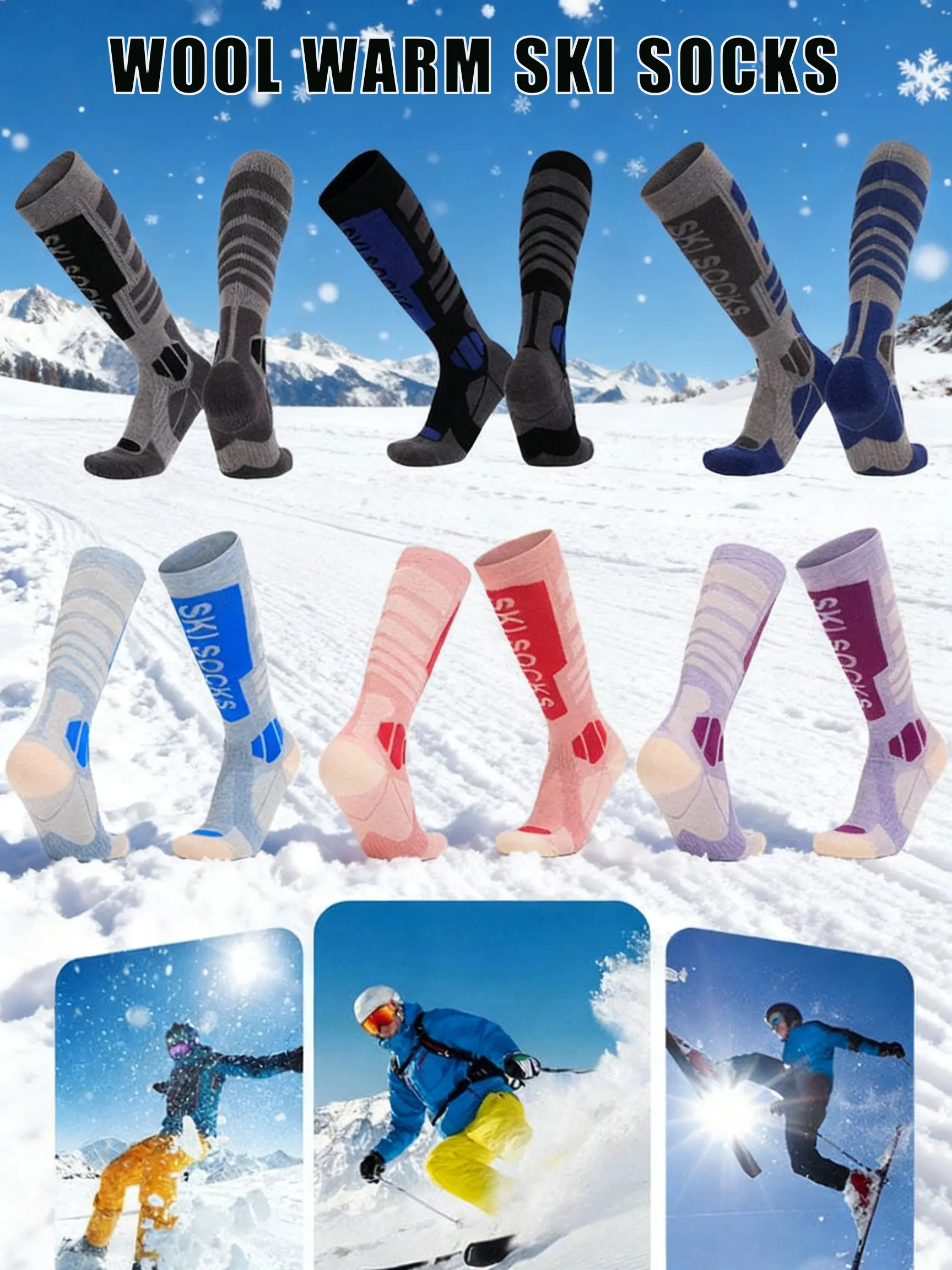 Nuevos calcetines de esquí cálidos de algodón y lana Merino para hombre y mujer, calcetines deportivos más gruesos para Snowboard y fútbol, calcetines térmicos de alta elasticidad para invierno, regalos - imagen 2