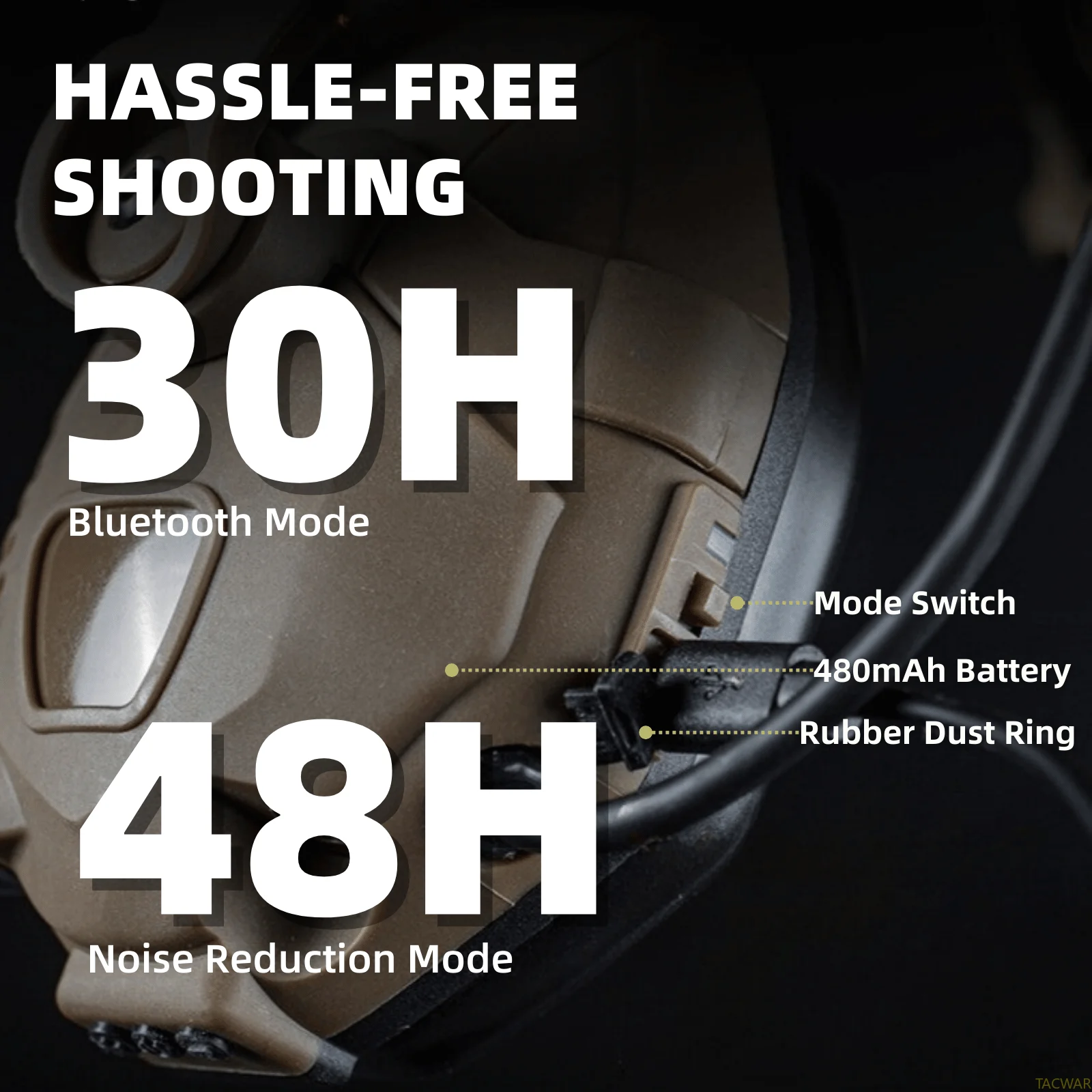 Auriculares tácticos inalámbricos TH6B con reducción de ruido, auriculares con orejeras Airsoft recargables para disparar - imagen 5