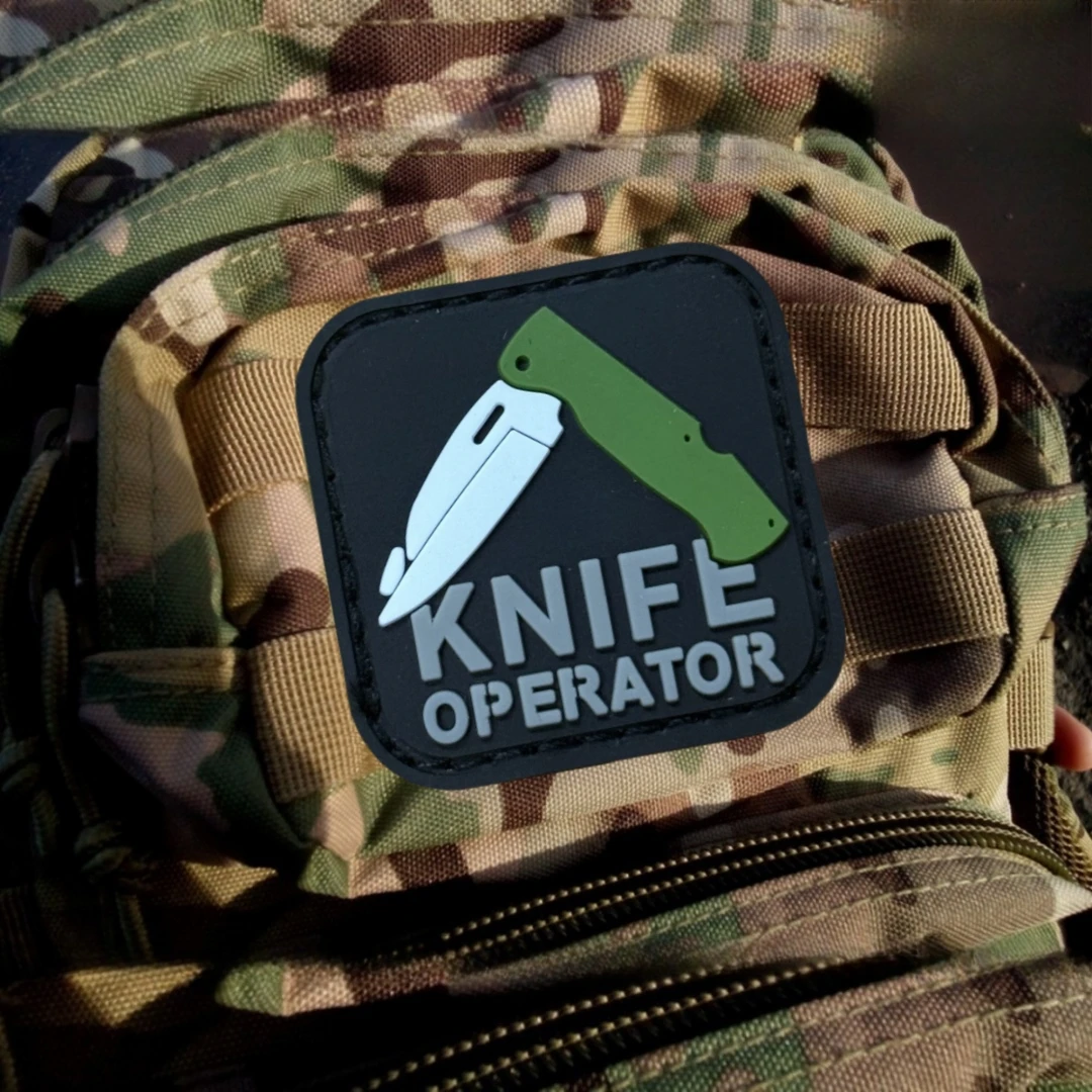 Parche de operador de cuchillo, insignia de moral táctica, emblema del ejército militar, pegatina para mochila, parches de gancho de PVC 3D para ropa