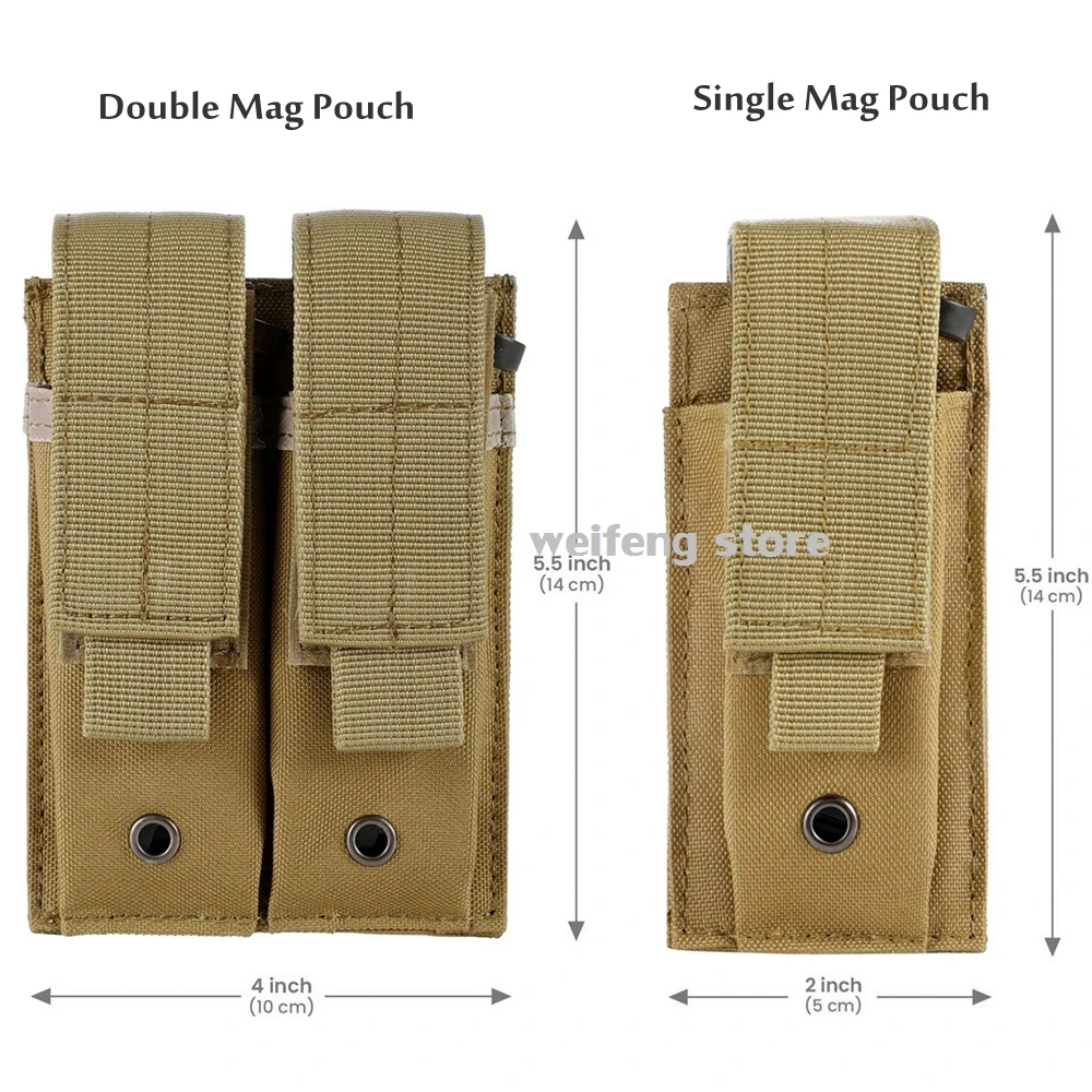 Bolsa para revistas de 9mm, bolsa táctica individual doble Mag, bolsa para revistas abierta Molle para exteriores para Glock M1911 92F, bolsa para antorcha, bolsa Triple - imagen 2