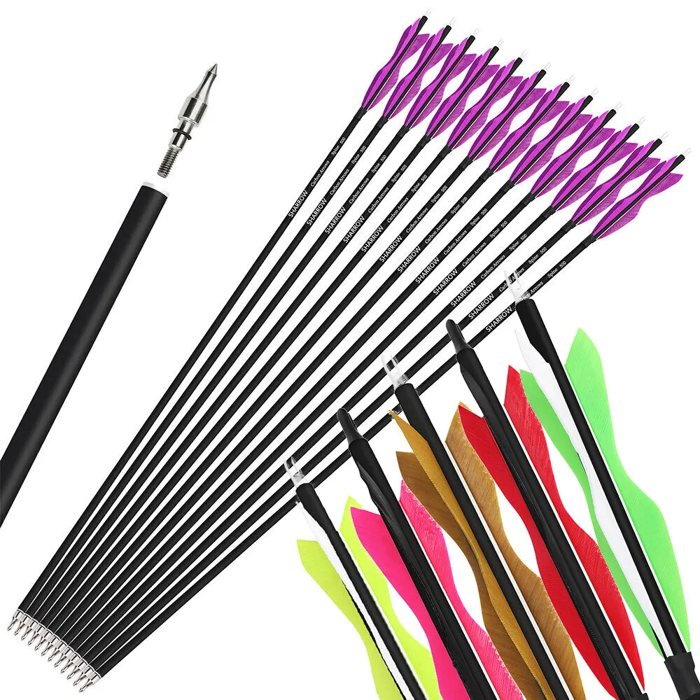 6/12 Uds. Flechas de tiro con arco de 31,5 pulgadas OD7.8mm eje de flechas de carbono 5 ''plumas de pavo para arco caza al aire libre tiro práctica de objetivo
