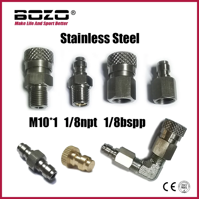 Adaptador macho y hembra de desconexión rápida, boquilla de relleno de alta presión, HPA Air, 8mm, 1/8NPT, 1/8BSP, M10 x 1, M8 x 1, acero inoxidable