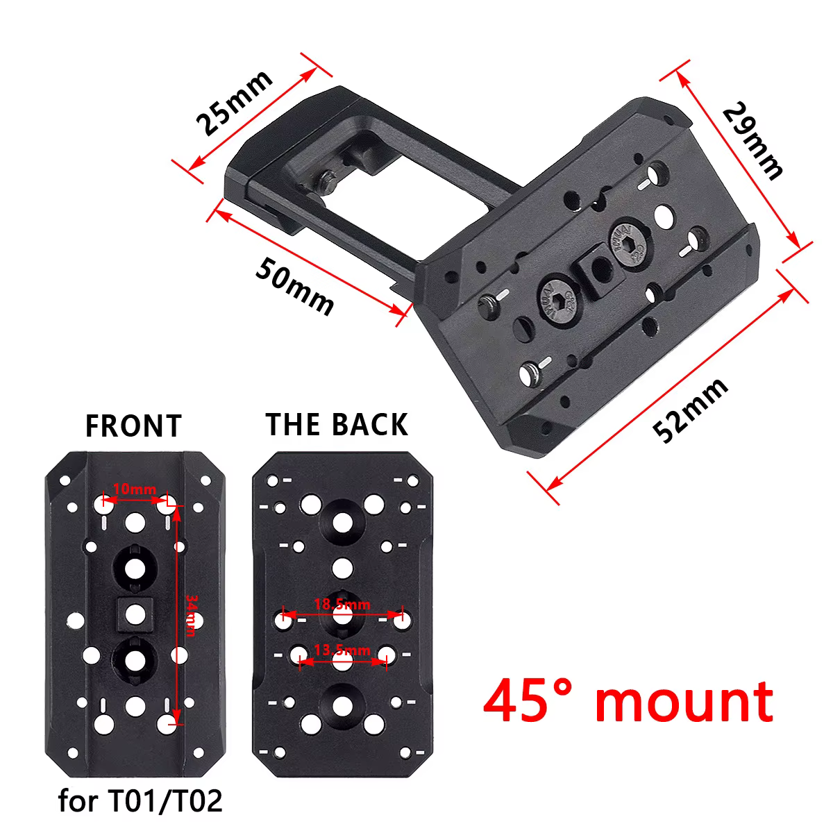 2,26" 2,91" UNIDAD Fast Riser Montaje aumentado T01 T02 Red Dot Sight Scope 45 °   Base de soporte universal para óptica de soportes laterales compensados - imagen 2