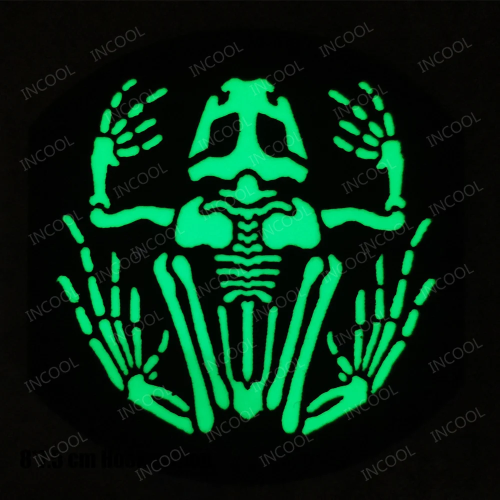 Parches reflectantes IR de rana y esqueleto de hueso de calavera, quiero ser un Frogman, parche de hombro con apliques de goma de PVC brillante para ropa - imagen 3