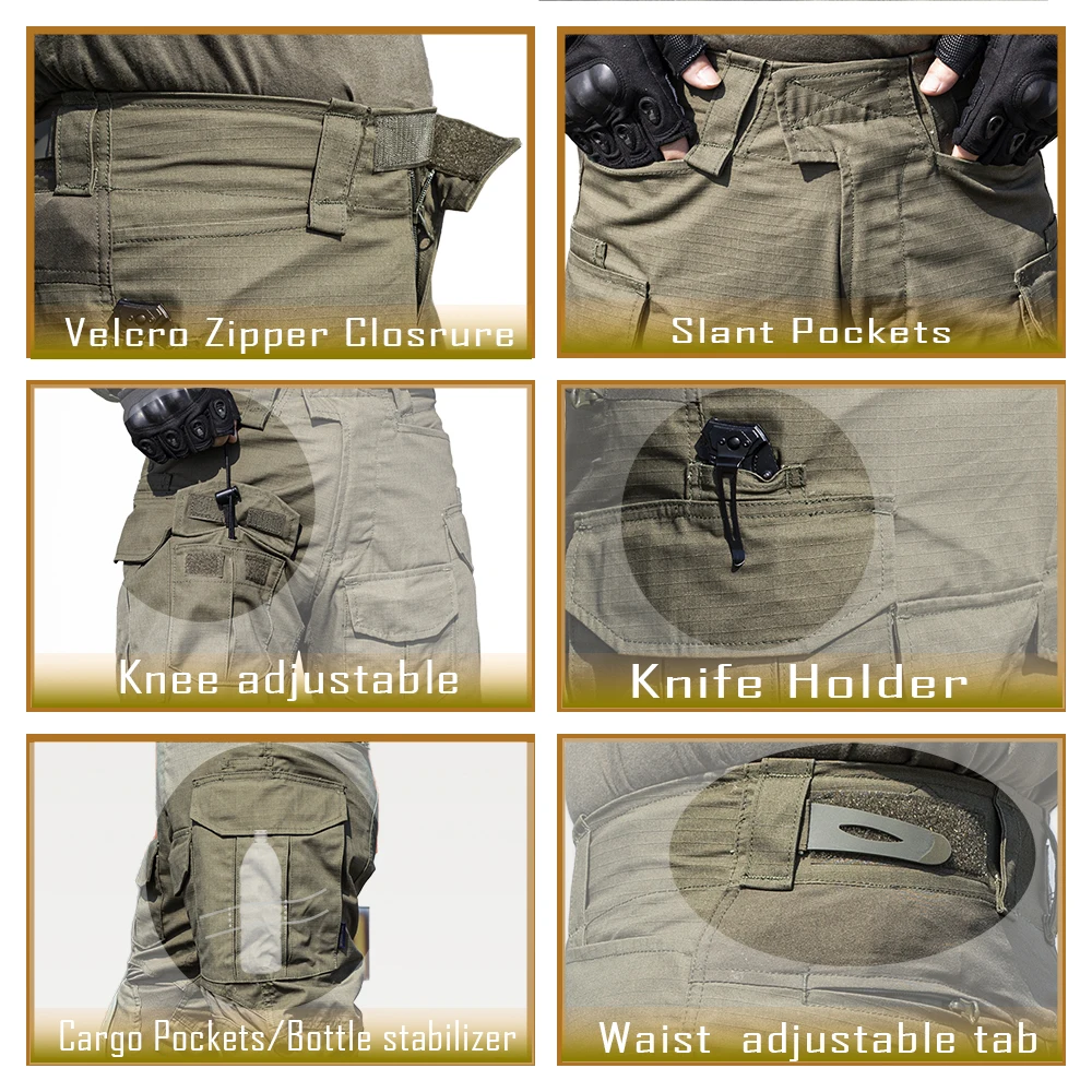 Pantalones de combate g3 para hombre, pantalón táctico con rodilleras, color verde militar, para exteriores - imagen 3