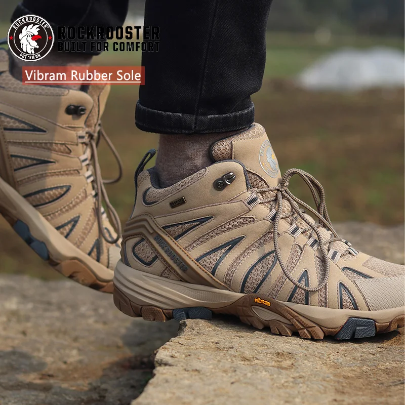 ROCKROOSTER-zapatos de senderismo impermeables para hombre, botas tácticas de combate en el desierto, zapatillas de cuero de vaca para exteriores, zapatos de trekking - imagen 2