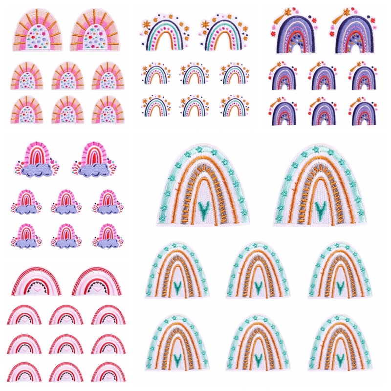 Parche bordado de dibujos animados a rayas, accesorios de manual de arcoíris para planchar en la ropa, pegatinas para coser, insignia, 10 piezas