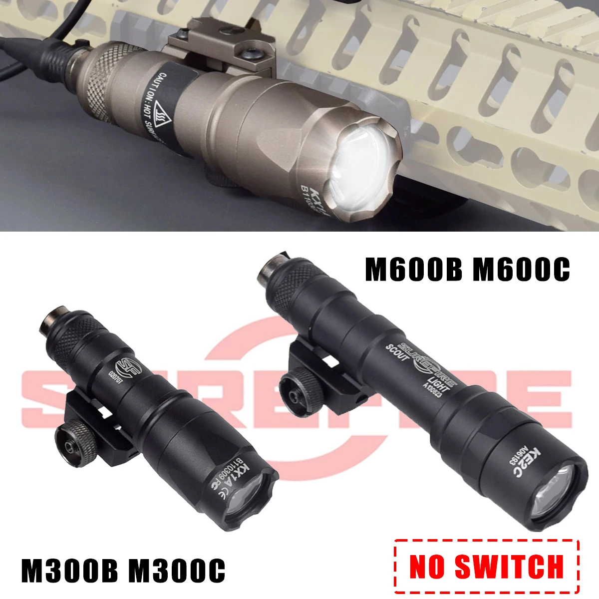 Táctico Surefire M300 M600 M300B M300C M600B/C Airsoft potente linterna táctica explorador Rifle pistola luz interruptor de doble función - imagen 5