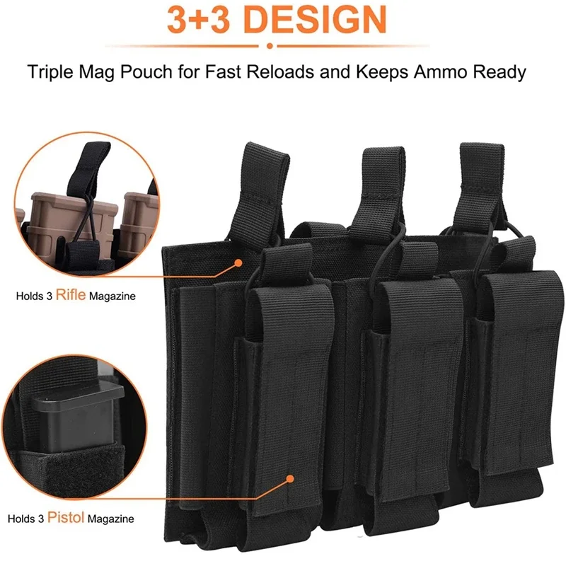 Bolsa Molle Mag 1000D con tapa abierta, soporte Triple para revista, soporte para Rifle, pistola, Mag Carrier para M4 M16 AK AR Glock M1911 9mm - imagen 4