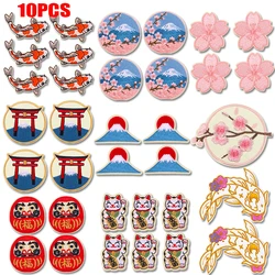 10 Uds. Parches bordados Fuji de montaje de flores de cerezo japonesas, parches para planchar para ropa