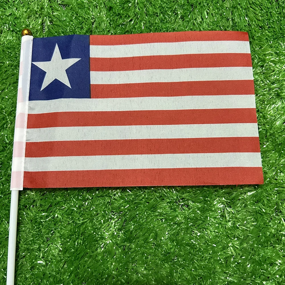 Bandera del cielo bandera de Liberia bandera de Liberia 10/20/50/100pcs 21*14cm bandera de Liberia ondeando a mano con poste de plástico para la decoración del hogar de la actividad deportiva - imagen 4