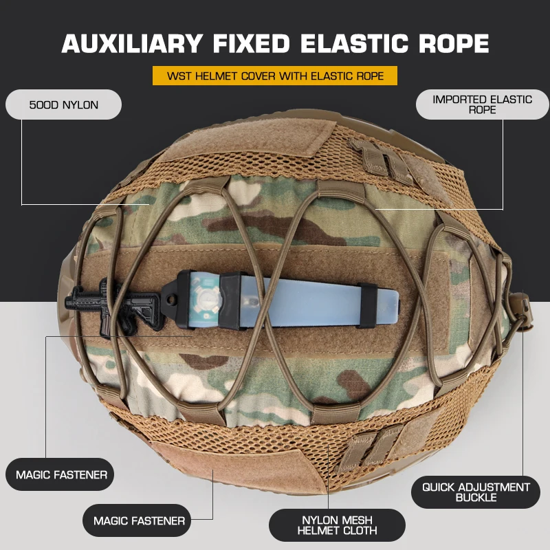 Cubierta táctica ajustable para casco con cuerda elástica, cubierta de tamaño M/L para casco rápido MH PJ BJ, equipo Airsoft de Paintball - imagen 4