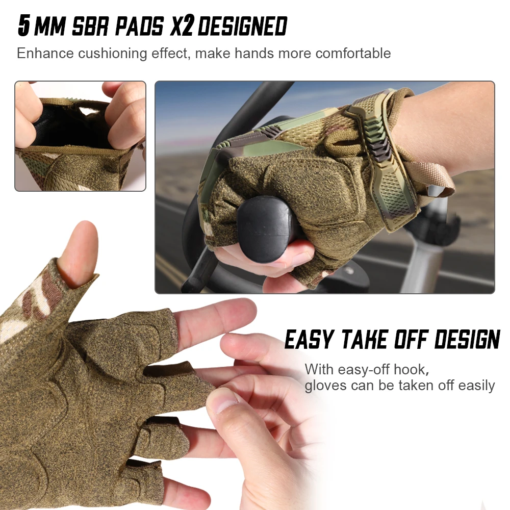 Guantes de medio dedo sin dedos para hombre, manoplas tácticas militares, Camuflaje, ciclismo, caza, bicicleta, Airsoft, novedad - imagen 5