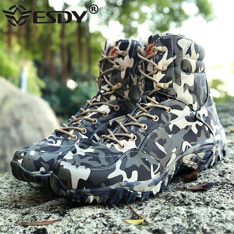 Men Boots Combat Mens Waterproof Canvas Camo Ankle Boots Tactical Size 37-46 Camouflage Boot Male Shoe Work Safety Shoes - imagen 5