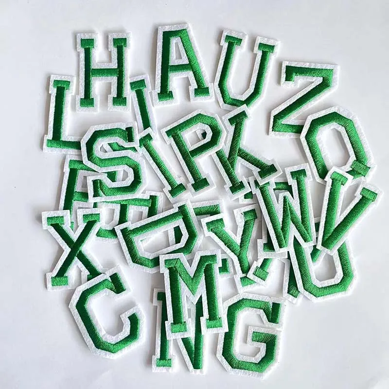 Parches de letras del alfabeto verde, insignias de letras en inglés, apliques de tela, pegatinas de ropa bordadas para ropa, A ~ Z - imagen 2