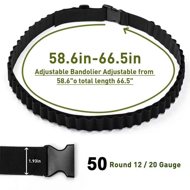 50 escopeta redonda Shotshell munición Shot Shell hombro Bandolier Bandoleer portador munición titular para calibre 12 20 GA, negro, caza - imagen 3