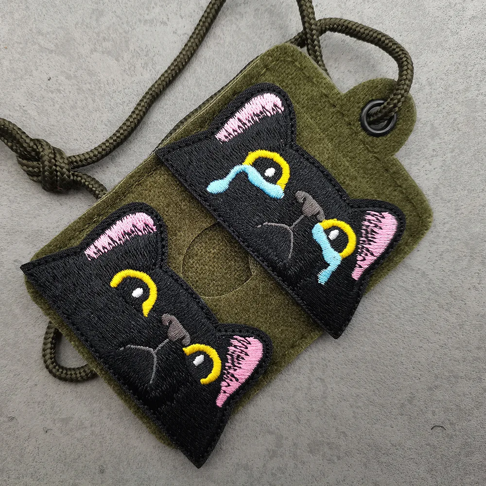 Parche de Cry Cat con cierre de gancho y bucle, insignia divertida, parches de cara de gato negro para ropa, lindo emblema bordado DIY en pegatinas de mochila - imagen 5