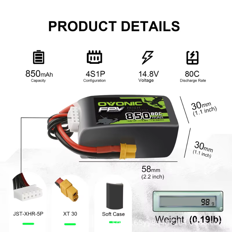 OVONIC batería LiPo RC para FPV, helicóptero y cuadricóptero - imagen 5