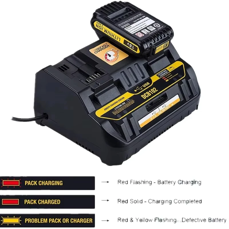 Nuevo cargador de batería de iones de litio de carga rápida DCB102 para DeWalt 12V 14,4 V 18V 20V DCB105 DCB200 doble posición de carga con puerto USB - imagen 5