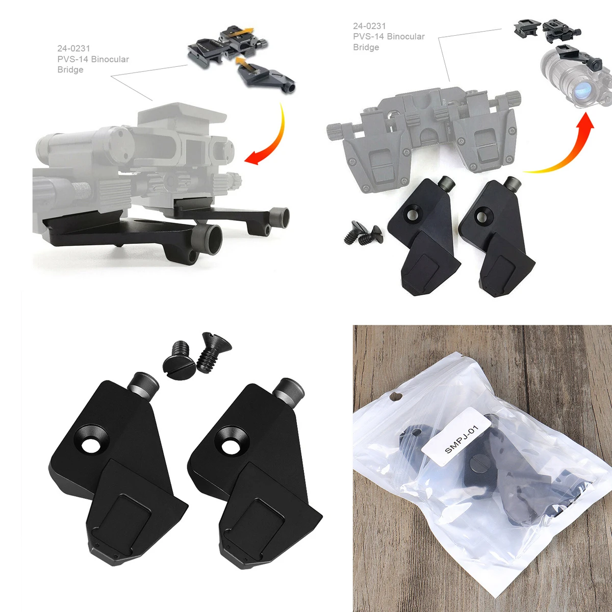 Proceso CNC deportes al aire libre PVS-14 adaptador de cola de milano soporte de brazo de puente de Metal para soporte Binocular NVG