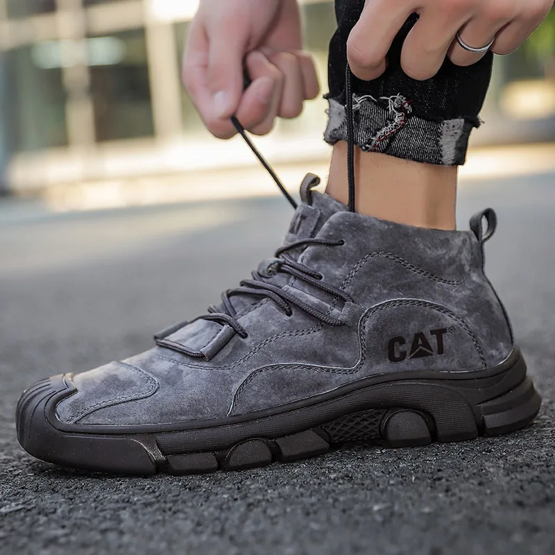 HIKEUP-botas militares de cuero para hombre, zapatos impermeables con suela de goma, para caminar al aire libre, Trekking - imagen 3