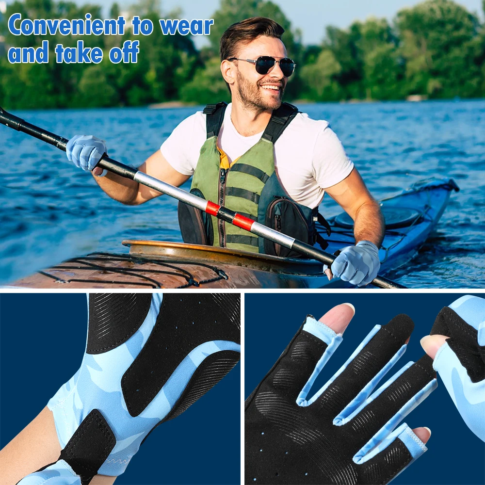 Guantes de pesca antideslizantes para hombre y mujer, protección solar UV, alta elasticidad, canoa, remo, deportes al aire libre, guante de medio dedo - imagen 2