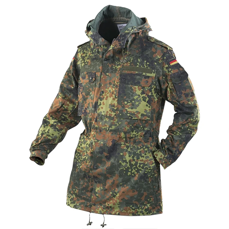 Cortavientos táctico de camuflaje manchado de la selva alemana, chaqueta a prueba de viento de longitud media para exteriores, chaqueta BDU y pantalones de entrenamiento - imagen 2