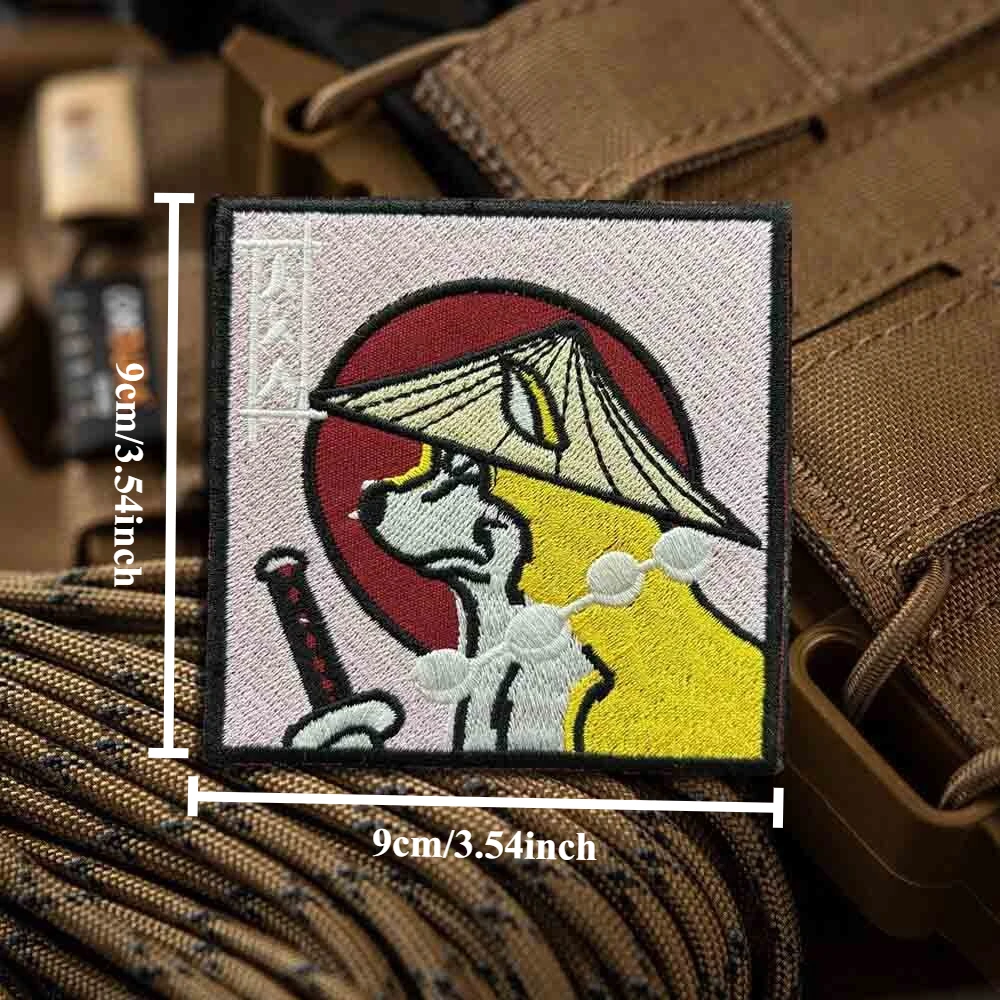 Shiba Inu-cuchillo samurái japonés, parche táctico con gancho y bucle, parche bordado, brazalete, insignia de moral militar, pegatinas para mochila - imagen 3