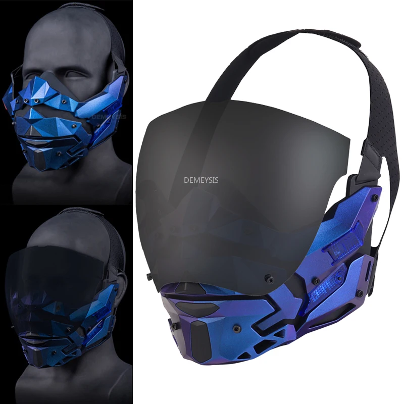 Máscaras faciales de caza al aire libre con iluminación LED mascarada de Halloween Cosplay máscara Cyberpunk máscara táctica de cara completa lente extraíble - imagen 2