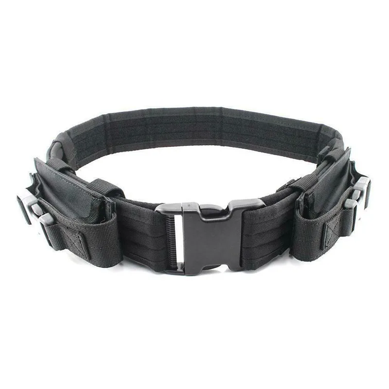 Cinturón táctico resistente con hebilla de liberación rápida, soporte de cintura utilitario con dos bolsas para linterna/cinturón combinado con revista - imagen 3