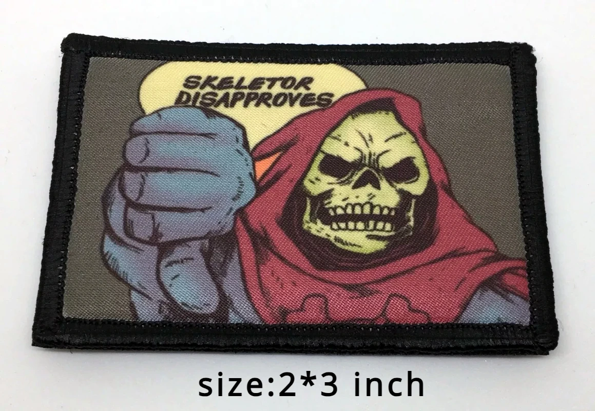 Skeletor-Parche táctico bordado, parches de gancho y bucle, bandera militar de EE. UU., insignia de moral de Calavera, pegatinas de mochila de combate - imagen 4