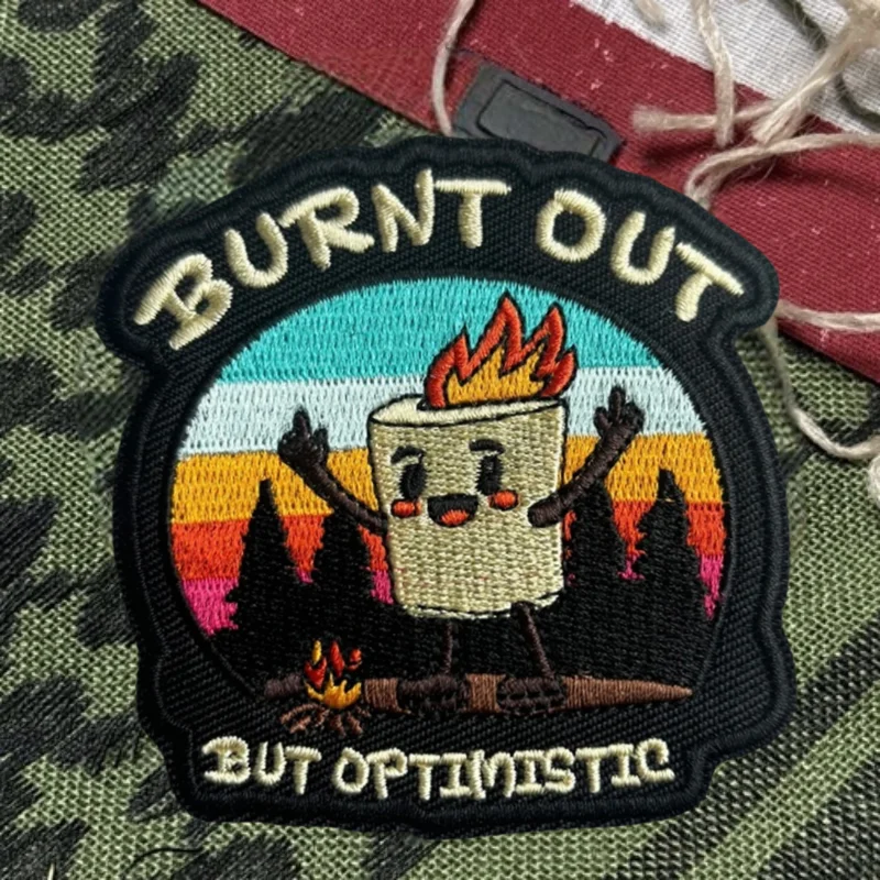 Parche bordado 3D quemado pero optimista, chaleco táctico, insignia de moral con gancho y bucle, pegatinas para mochila, parches para brazalete para ropa - imagen 4