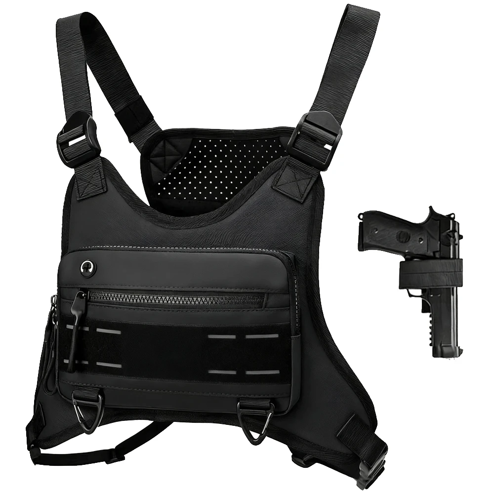 Paquete de pecho deportivo con funda para pistola, bolsa de transporte oculta para pistola, bolsa de pecho, chaleco para correr, paquete de pecho EDC, bolsa de aparejo de pecho de viaje