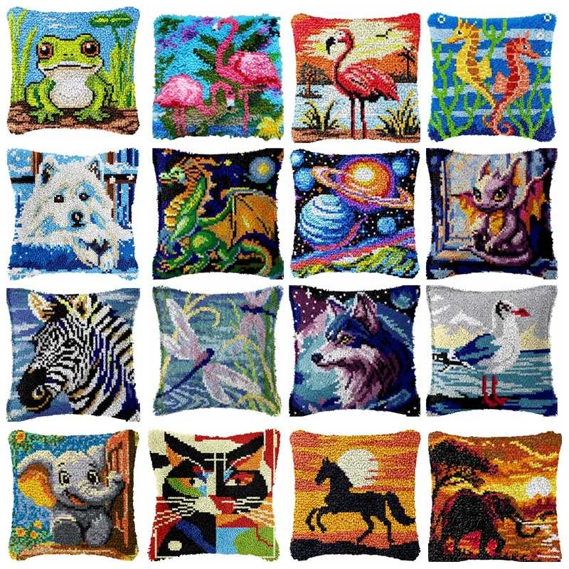 Nuevo Animal caballo planeta pestillo gancho Kits Smyrna funda de almohada nudo bordado paquete paisaje al aire libre pestillo gancho Kit Set DIY