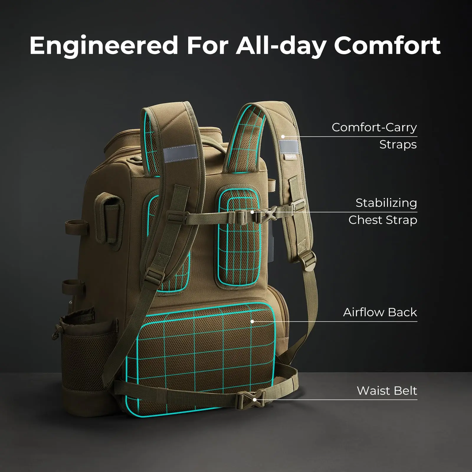 52L Fishing Tackle Backpack with Rod Holders & 4 Tackle Boxes, Large Tackle Bag for Gear Storage with Rain Cover - imagen 4