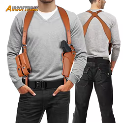 Funda de cuero oculta para pistola Glock 17/Sig 19/23 P220 Sauer, funda de hombro con doble cargador