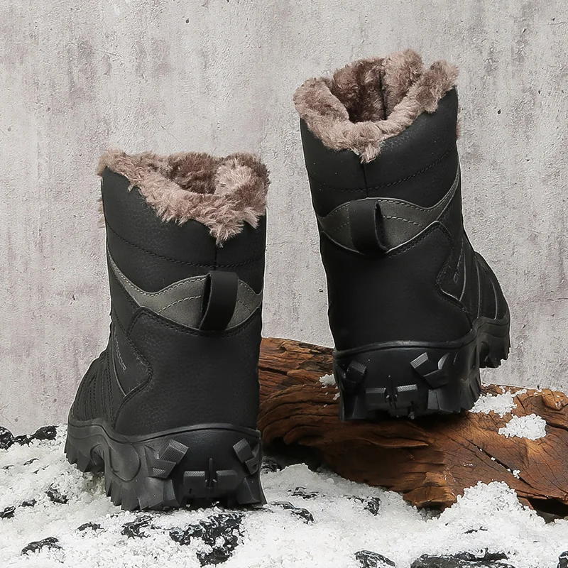 HIKEUP-Botas de algodón para hombre, zapatos tácticos militares de cuero genuino, para caza, senderismo y exteriores, talla grande, Invierno - imagen 4