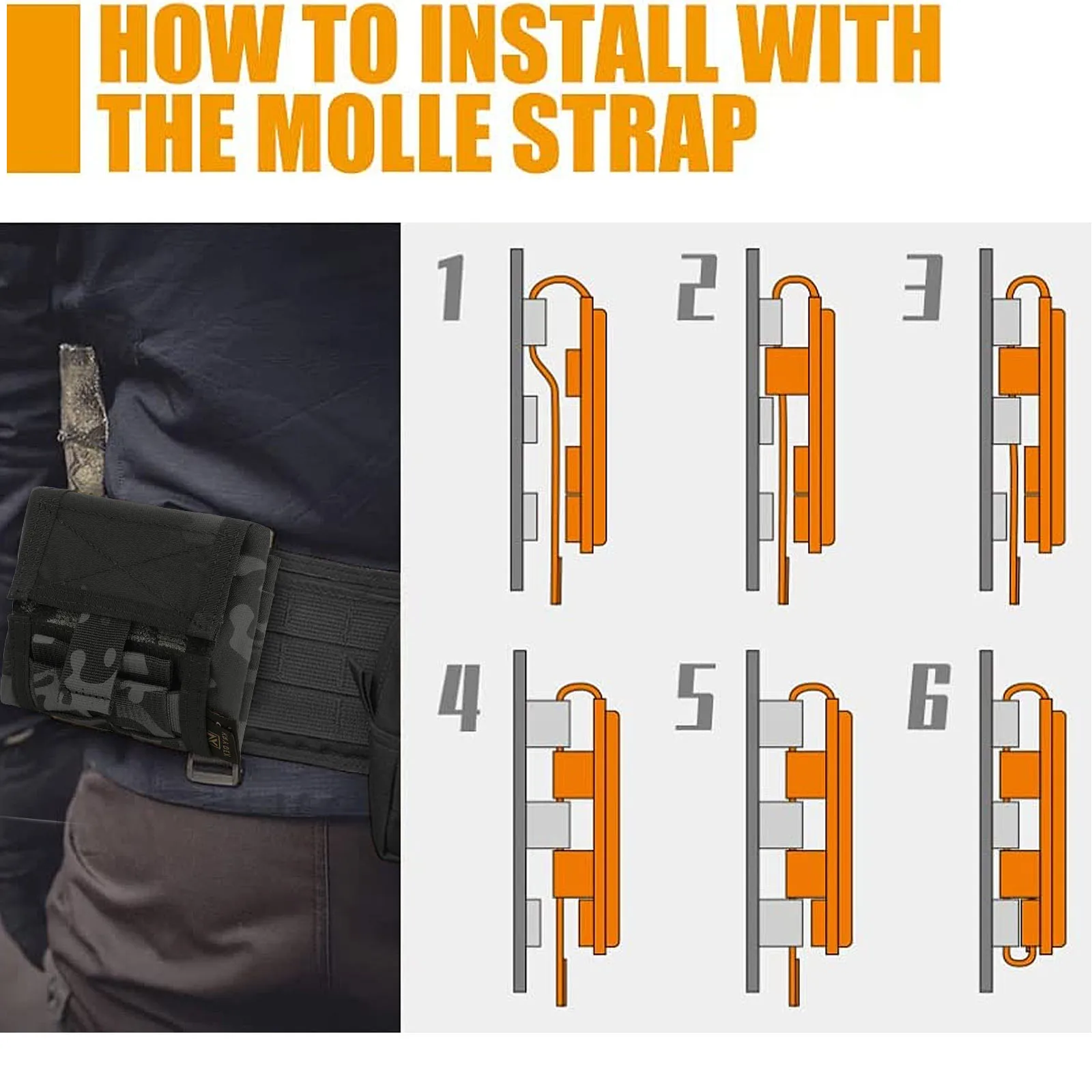 KRYDEX-bolsa táctica MOLLE plegable, bolsa de basura para recuperación de revistas, accesorios de herramientas de caza compactos enrollables, bolsa de utilidad de cintura - imagen 5