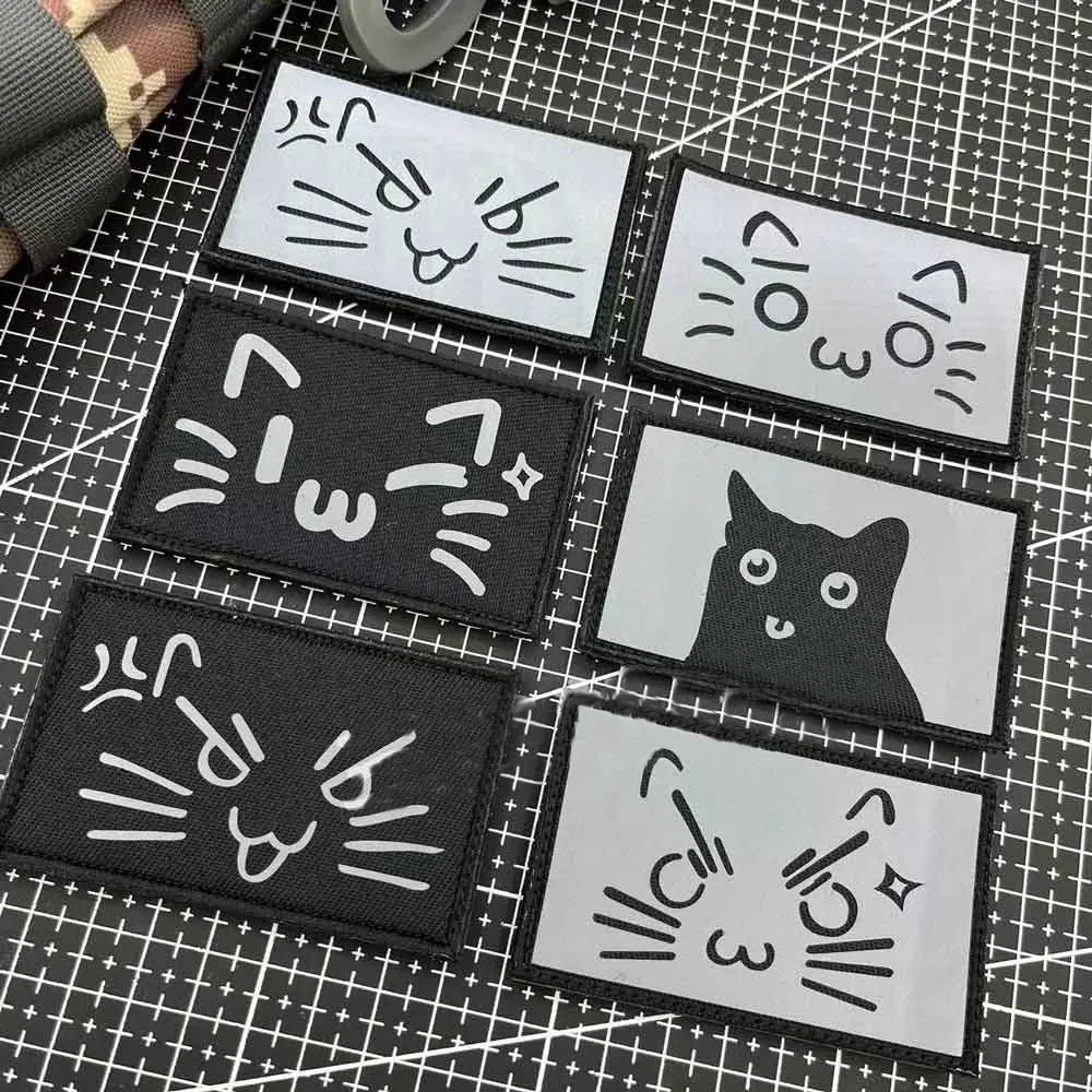 Equipo táctico de gato reflectante, parche para mochila, pegatinas de dibujos animados para ropa, parches de gancho y bucle, insignias, apliques para ropa - imagen 3