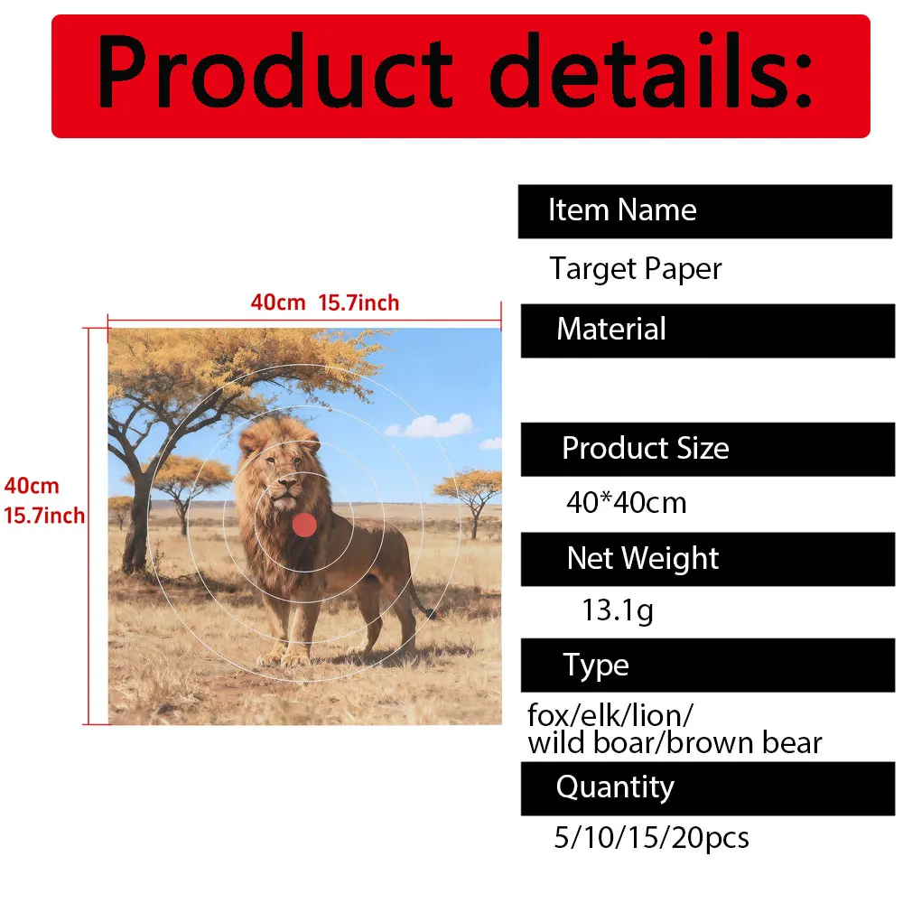 10/20 piezas papel de destino de tiro con arco 40x40cm patrón de animales salvajes papel de destino compuesto arco recurvo tiro caza objetivo cara - imagen 3