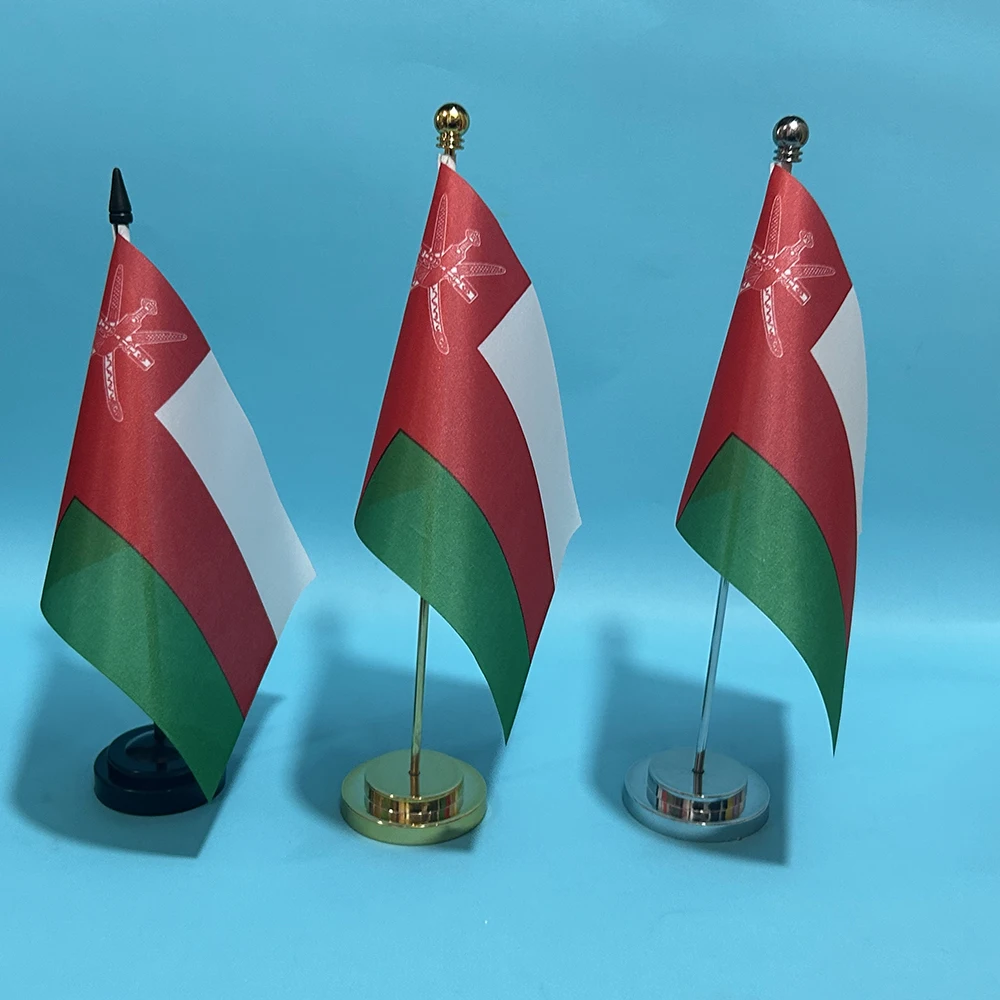 BANDERA DE SKY, bandera de escritorio de oficina, bandera de Oman, 14x21cm, poliéster, bandera nacional de Oman, pancarta de país, adornos de escritorio, banderas