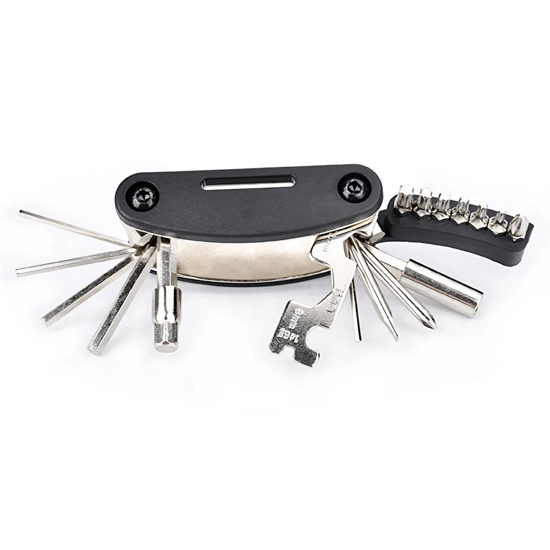 Kit de herramientas de reparación multifuncional 21 en 1 para bicicleta/PEQ/linterna-teclas hexagonales/destornilladores/llave herramienta plegable portátil para exteriores - imagen 3