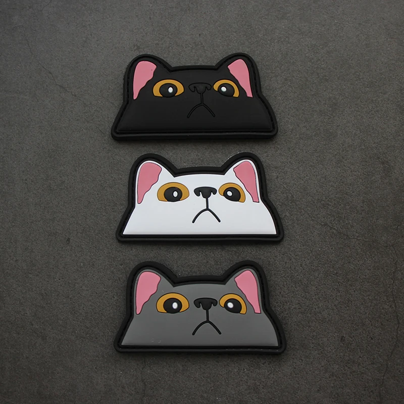 Bonito brazalete de goma táctico de PVC, Parche de gato negro, blanco y gris, diadema rosa para ropa, mochila, casco, MARO, insignia decorativa DIY