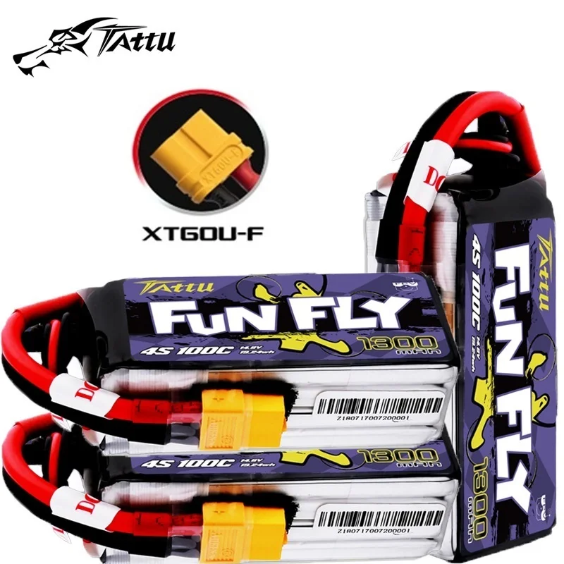TATTU FUNFLY-batería LiPo Original de 14,8 V, 1300mAh, 100C, para helicóptero RC, cuadricóptero, FPV, piezas de Dron de carreras, batería de 4s