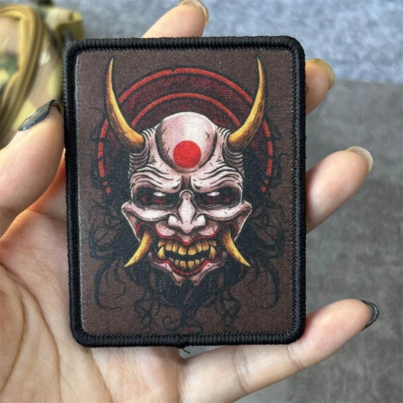 Parche táctico "Horned Evil Demon Samurai", insignia de moral militar, brazalete estampado, parches de gancho, ropa, mochila, pegatina - imagen 4