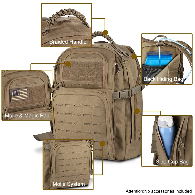 Tac mochila 3P para hombre, accesorios de caza y trabajo, bolsa de asalto Molle para acampar, utilidad EDC, bolsa para exteriores, 45l - imagen 4