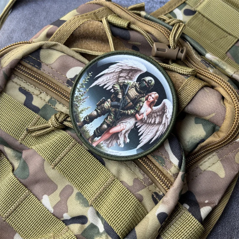 Parche estampado militar "ángeles Protect The Soldiers", insignia de moral táctica, parches con gancho, pegatinas para ropa y mochila
