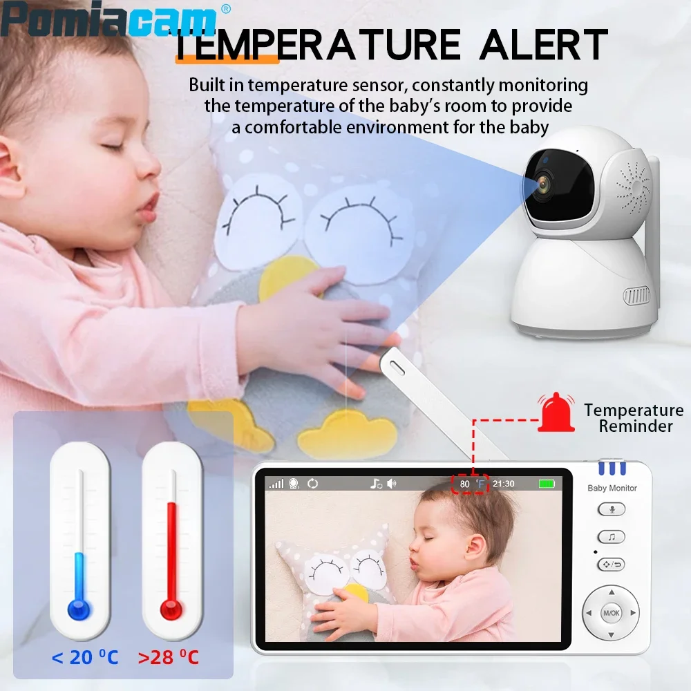 ABM570 Monitor de bebé 5 pulgadas 720P visión nocturna inalámbrica Monitor de bebé música intercomunicador bidireccional distancia de visión de seguridad infantil 150M - imagen 4