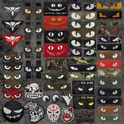 Parches que brillan en la oscuridad, parche táctico de ojos de diablo de gato, gancho de combate, sujetadores Ranger, etiquetas de motociclista, emblema de operador